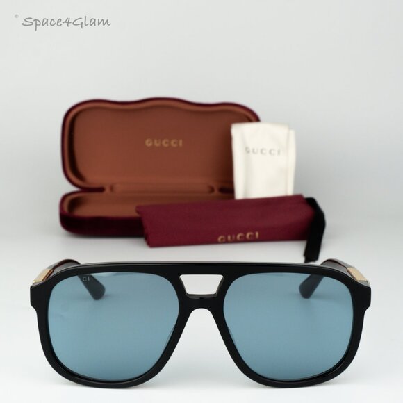 Gucci Men Sunglasses Black Blue Pilot GG1188S 004 BRAND NEW